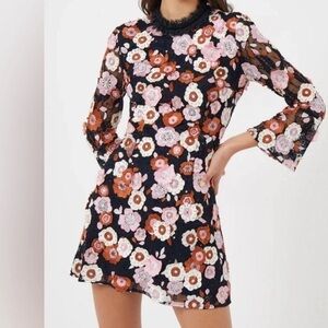 French Connection 3D Black Floral Appliqué Mini Dress